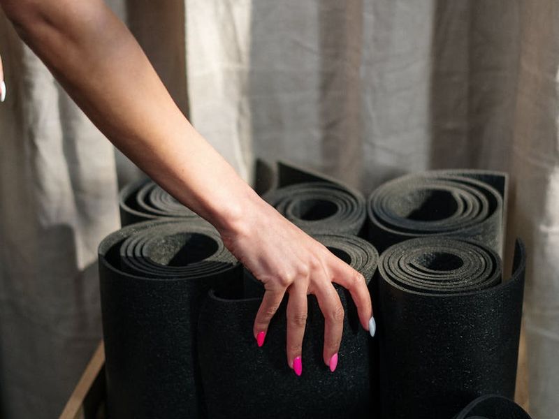 Detailed view of a yoga mat and equipment.